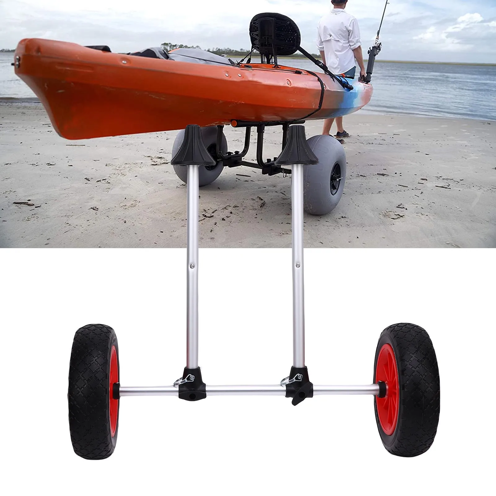 Carro de Kayak de Metal de ancho ajustable con neumáticos sólidos de 10 pulgadas, marco de carrito de Kayak, transportador de canoa plegable, transporte de remolque de barco
