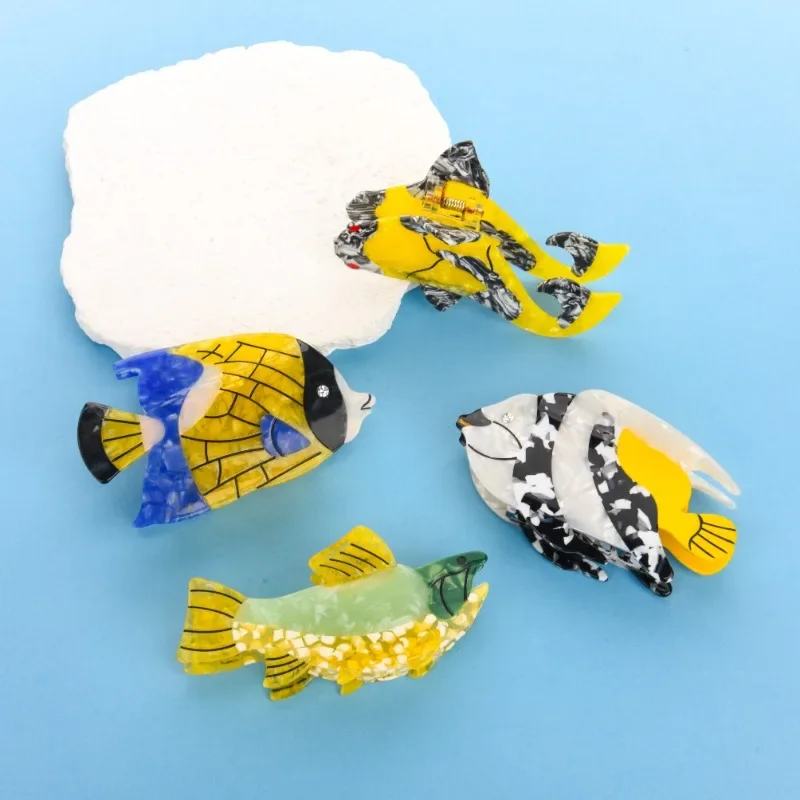 

New Funny Tropical Fish Hair Claw Ocean Series Yellow Fish Acetate Crab Hair Clips Beach Hairpin Hair Accessories for Women Girl