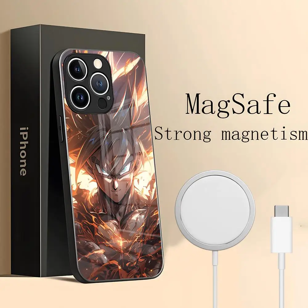 Anime D-Dragon Ball Son Goku Phone Case for iPhone 15 Pro Max 14 Plus 12 Mini 11 13 14 Pro Max Magsafe Wireless Charge Glass Cov