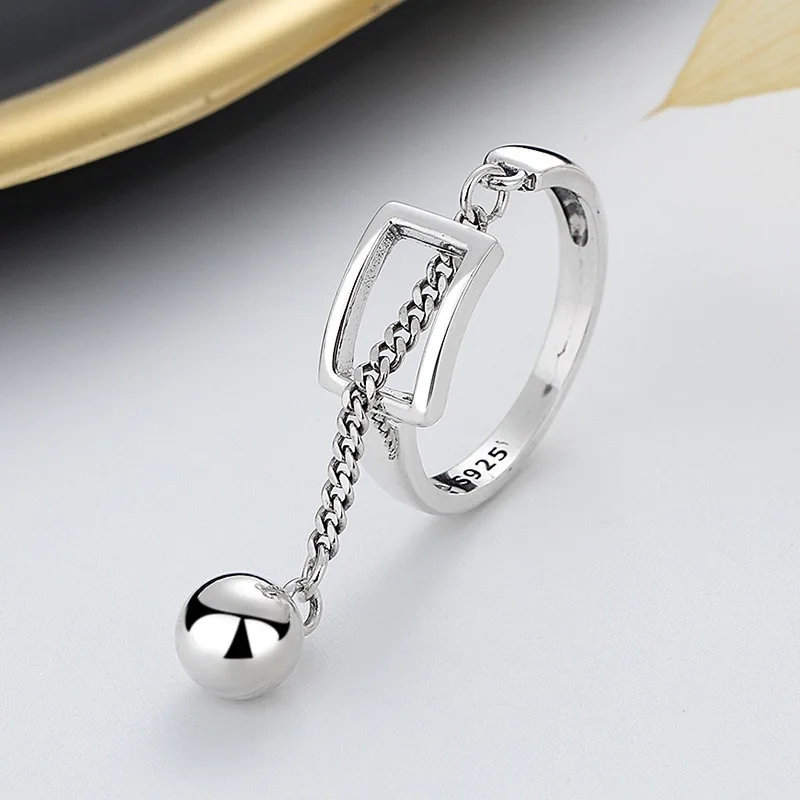 

BF CLUB 925 Sterling Rings for Women Simple Geometric Handmade Irregular Retro Ball Tassel Ring Allergy For Birthday Gift
