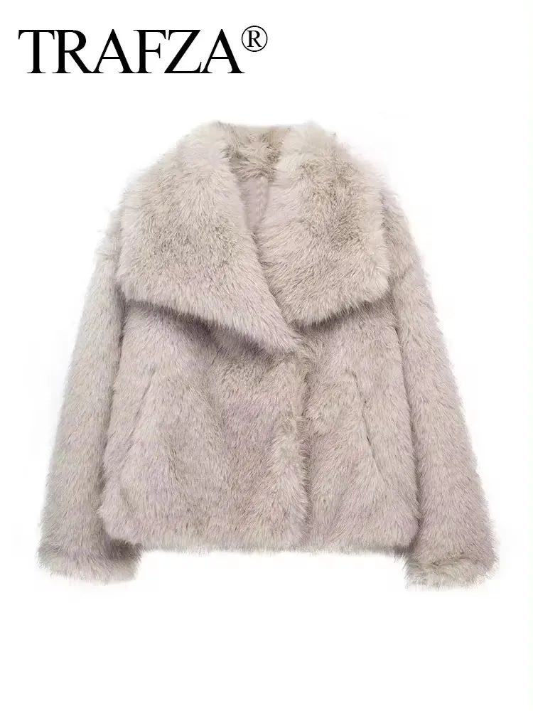 HH Women Faux Fur Jacket Coat Casual Loose Long Sleeve Lapel Warm Coats Female Winter Fashion Lady Chic High Street Jakcets
