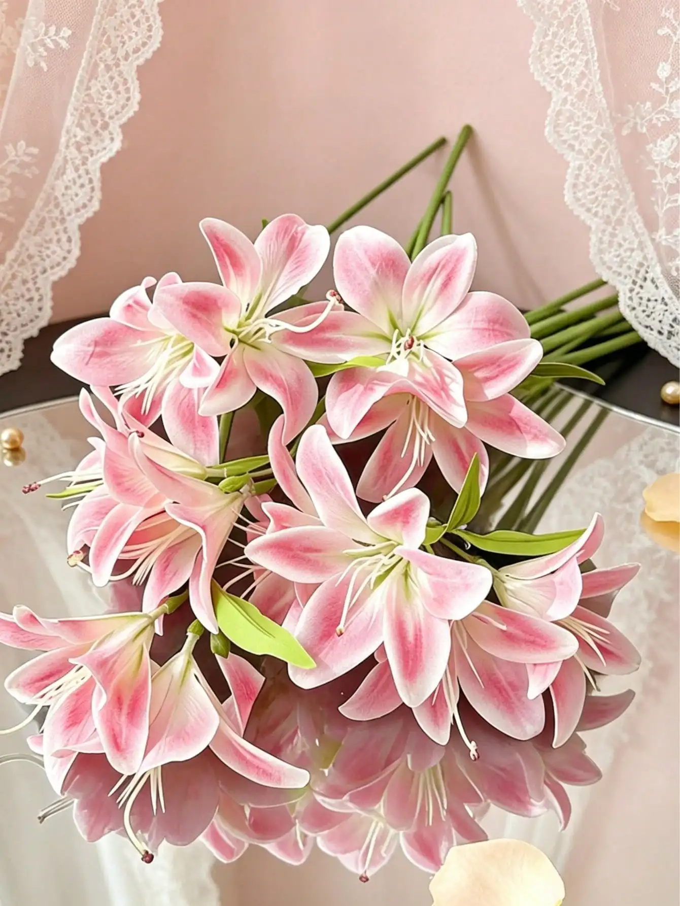 

6/3/1pcs Light Pink Artificial Lily Flowers, Faux Floral Decor, Suitable For Home Decor Bouquets, DIY Wedding Bride Gifts, Birthday Party Supplies, Table Centerpieces, Garden Decor, Wedding Decor Bouquets, Hand-Held Bouquets, Artificial Flowers, Back To S