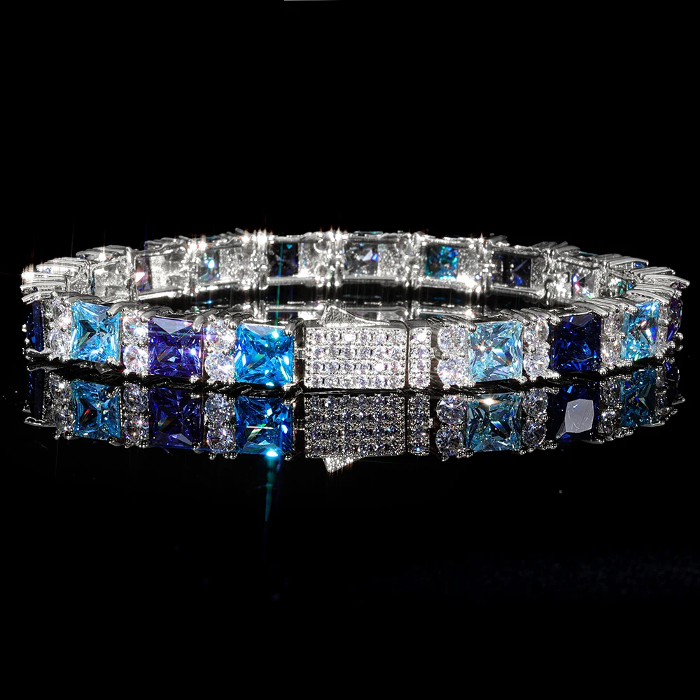NY 2026 New Tennis Bracelet Inlaid With Iced Gradient Blue 5A Cubic Zirconia Exquisite and Shiny Men's and Women's Jewelry Gifts