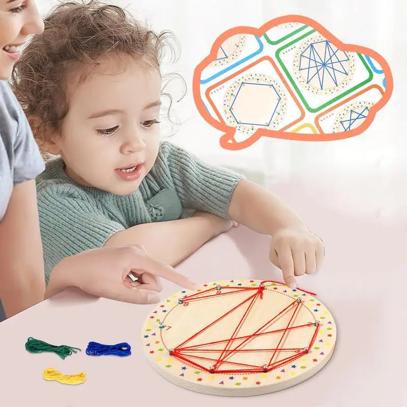 Montessori Educational Wooden Geoboard para meninas pré-escolares, brinquedos de enrolamento de rosca, habilidades motoras finas