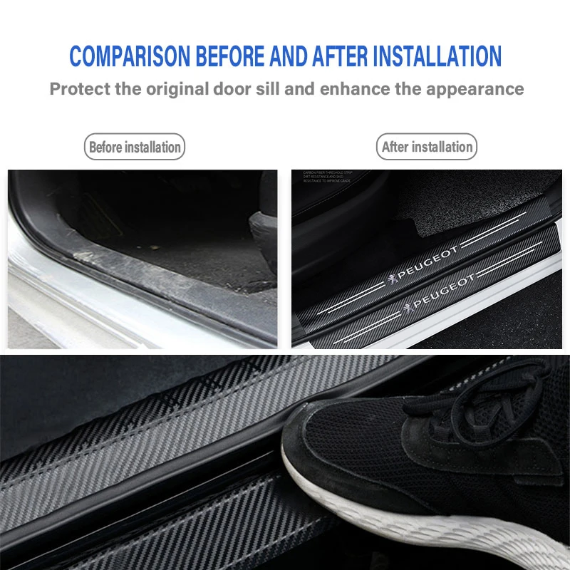 Car Logo Door Carbon Fiber Sill Protector Stickers For for Peugeot 2008 3008 4008 206 207 301 307 308 408 508 Interior Mouldings