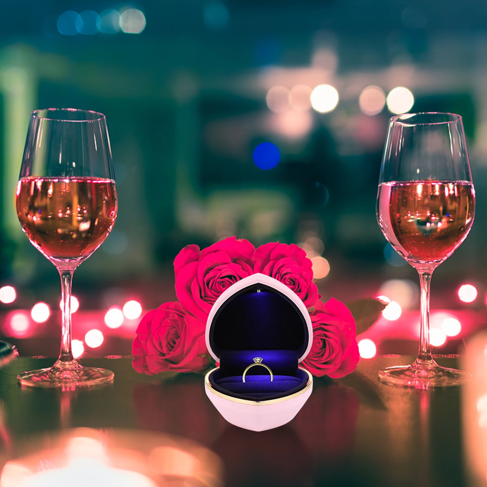 

Heart Shaped Ring Box Led Lighted Jewelry Storage Display Dustproof Scratch Resistant Wedding Engagement Gift Creative Ring Case