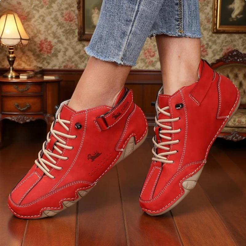 Women's Casual Leather High Top Ankle Shoes Unique Stitching Lace Up Walking Shoes Anti Slip Luxury Brand Retro Women's Boots image 4