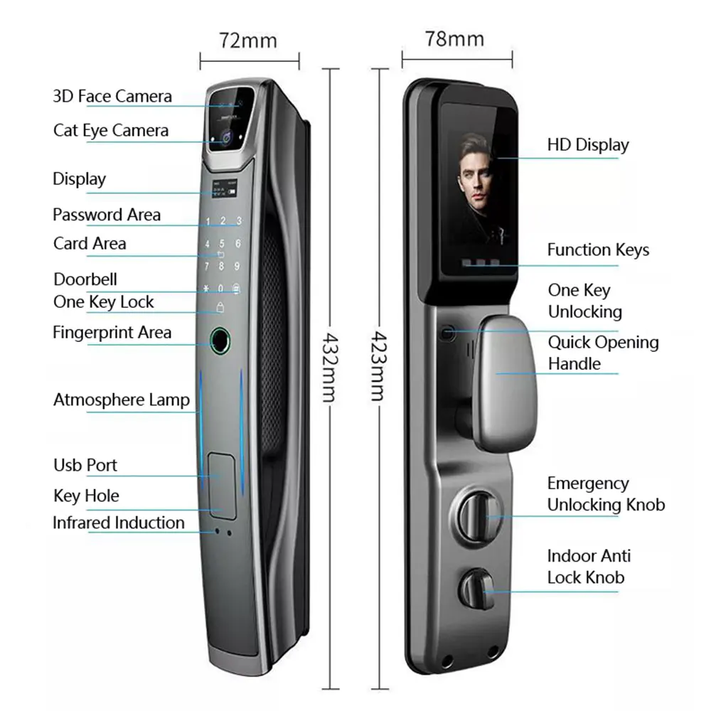 Tuya Wifi 3d Face Recognition Door Lock With Video Doorbell Camera Automatic Fingerprint Code Card Radar Rechargeable Smart Lock