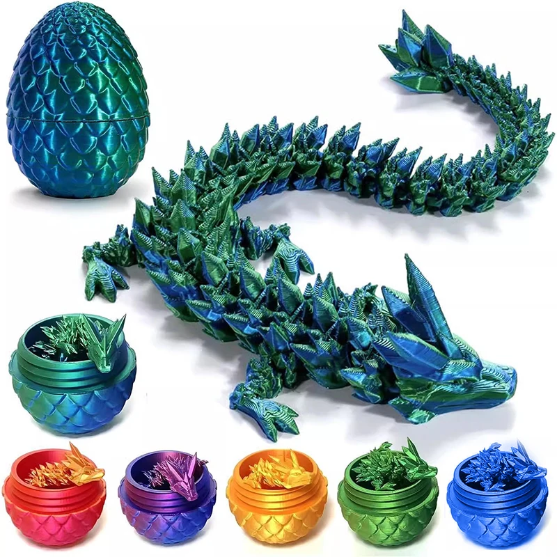 3D Printed Dragon Egg Rotatable Articulated Chinese Gragon Crafts Ornaments Hollow Christmas Gift for Kids Office Desktop Decor