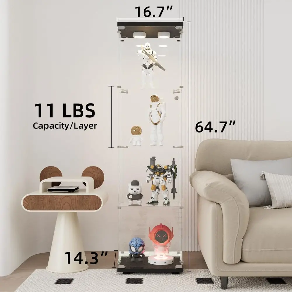 LED-Illuminated Glass Cabinet with Lock for Displaying Collectibles and Action Figures view 2