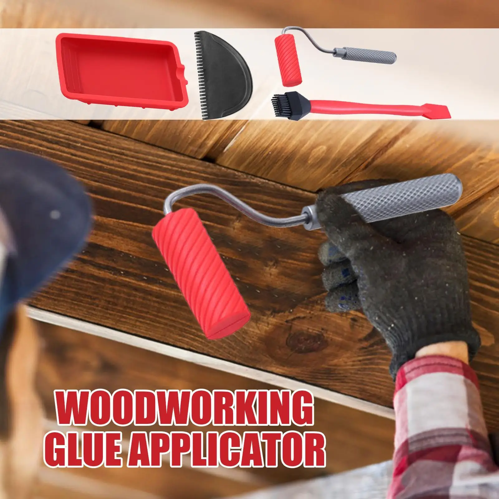 4pcs/set Wood Glue Spreader Handheld Glue Roller With Tray Portable Hand Tool Include Brush And Spreader Woodworking Gluing Kit
