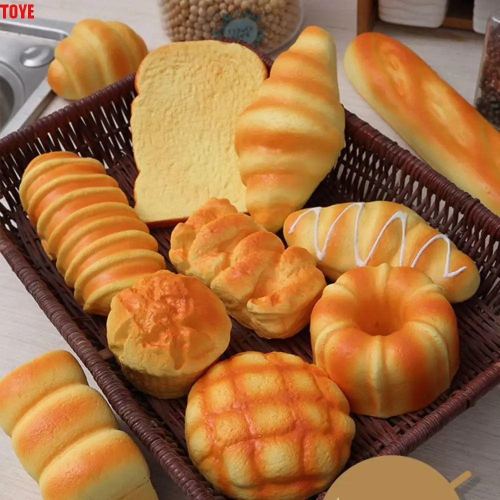 Stretch Squeezing Simulation Bread Squeeze Toy Fake Food Model Toast Cake Breakfast Squeeze Sensory Toys Simulated Food Vinyl