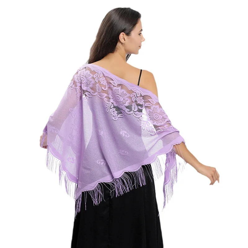 Elegant Women Triangle Lace Embroidered Evening Dress Shawl Wedding Bolero Shawl Hollow Ladies Shrugs Party Tassel Shawls