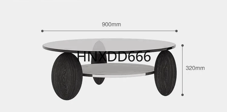 

Nordic Style Coffee Table Combination round Small Apartment Tempered Glass Solid Wood Tea Table Designer