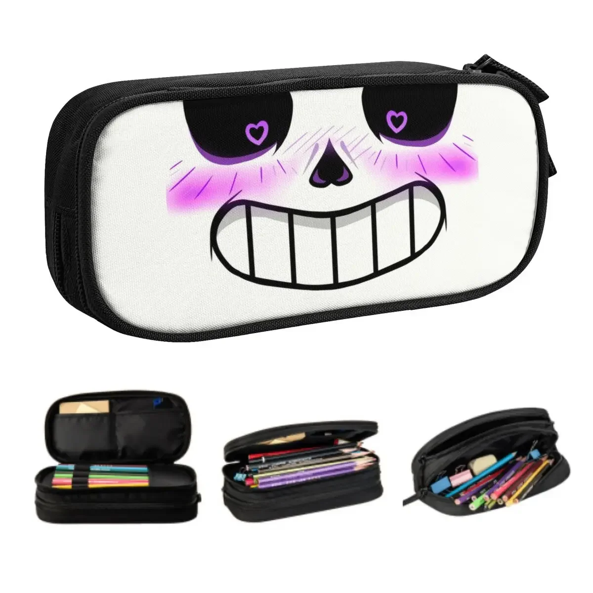 Custom Kawaii Lust Sans Smile Pencil Cases for Boys Gilrs Big Capacity Undertale Video Game Pencil Bag Stationery