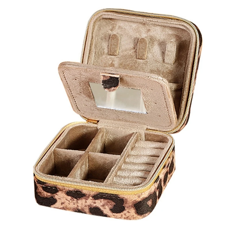 휴대용 레오파드 무늬 쥬얼리 파우치, 트렌디한 레오파드 무늬 쥬얼리 캐리어, 비즈니스 및 레저용 소프트 보관 케이스