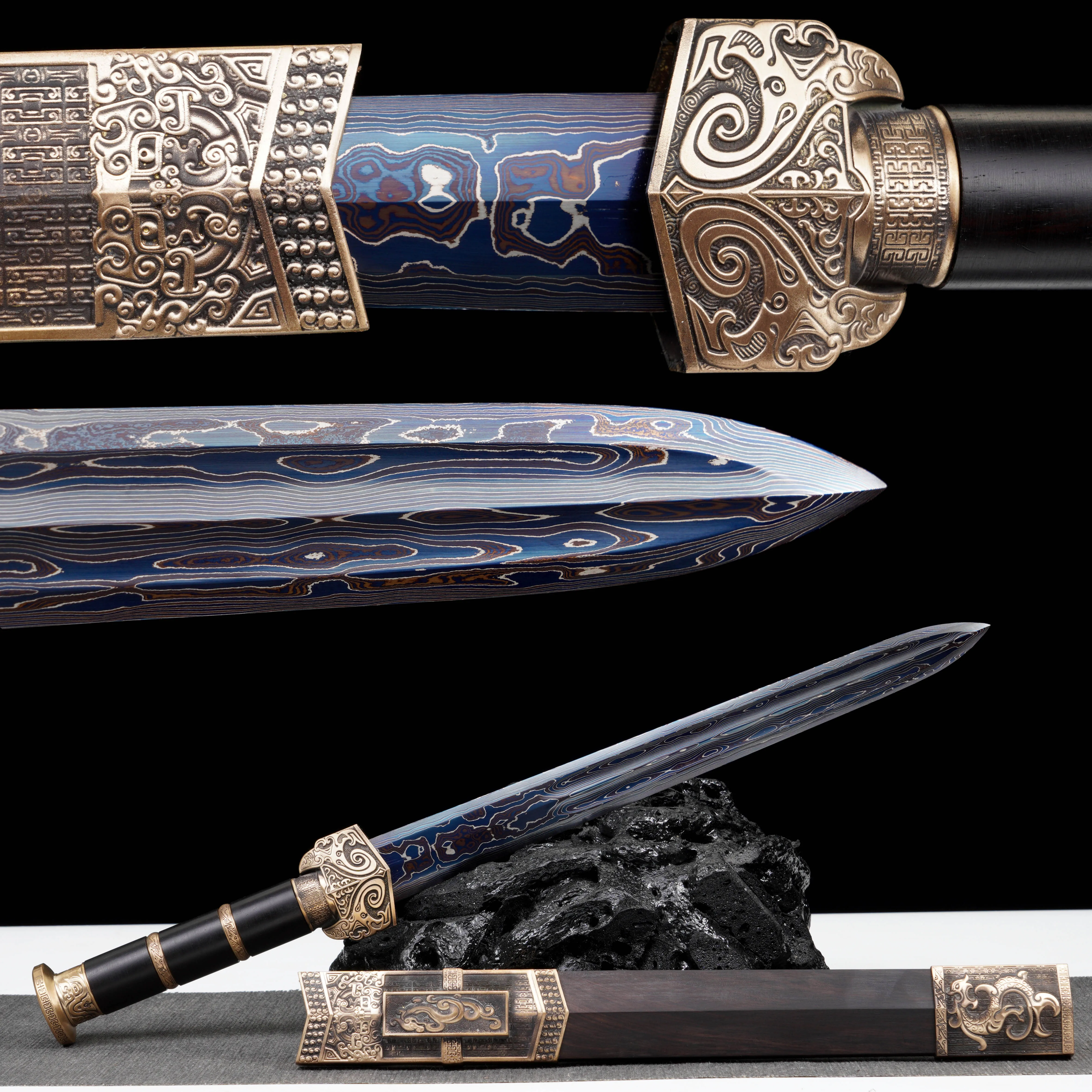 50cm Medieval feng Shui Guard Short blue Damascus steel folding sharp samurai sword katana weapons High-end gift battle ready