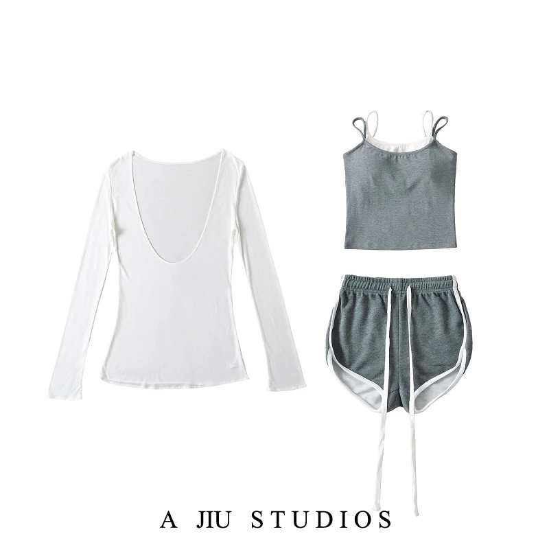 

Сексуальный укороченный топ Long Sve и комплект orts с нагрудником и ремешком, жилет, повседневный солнцезащитный крем для отдыха, модный женский комплект Ense...