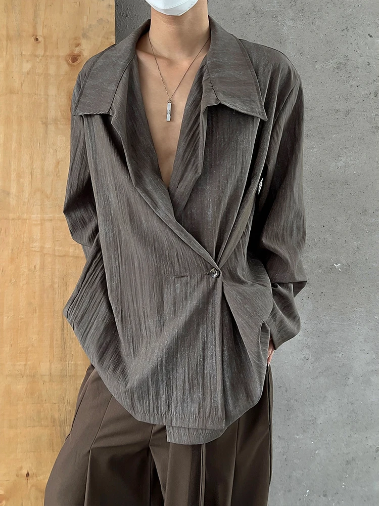 14GSL Advanced Sensation Retro Neutral Style Two Button Shirt New Chinese Style Loose Fit Long Sleeve Youth Popular Daily Wear