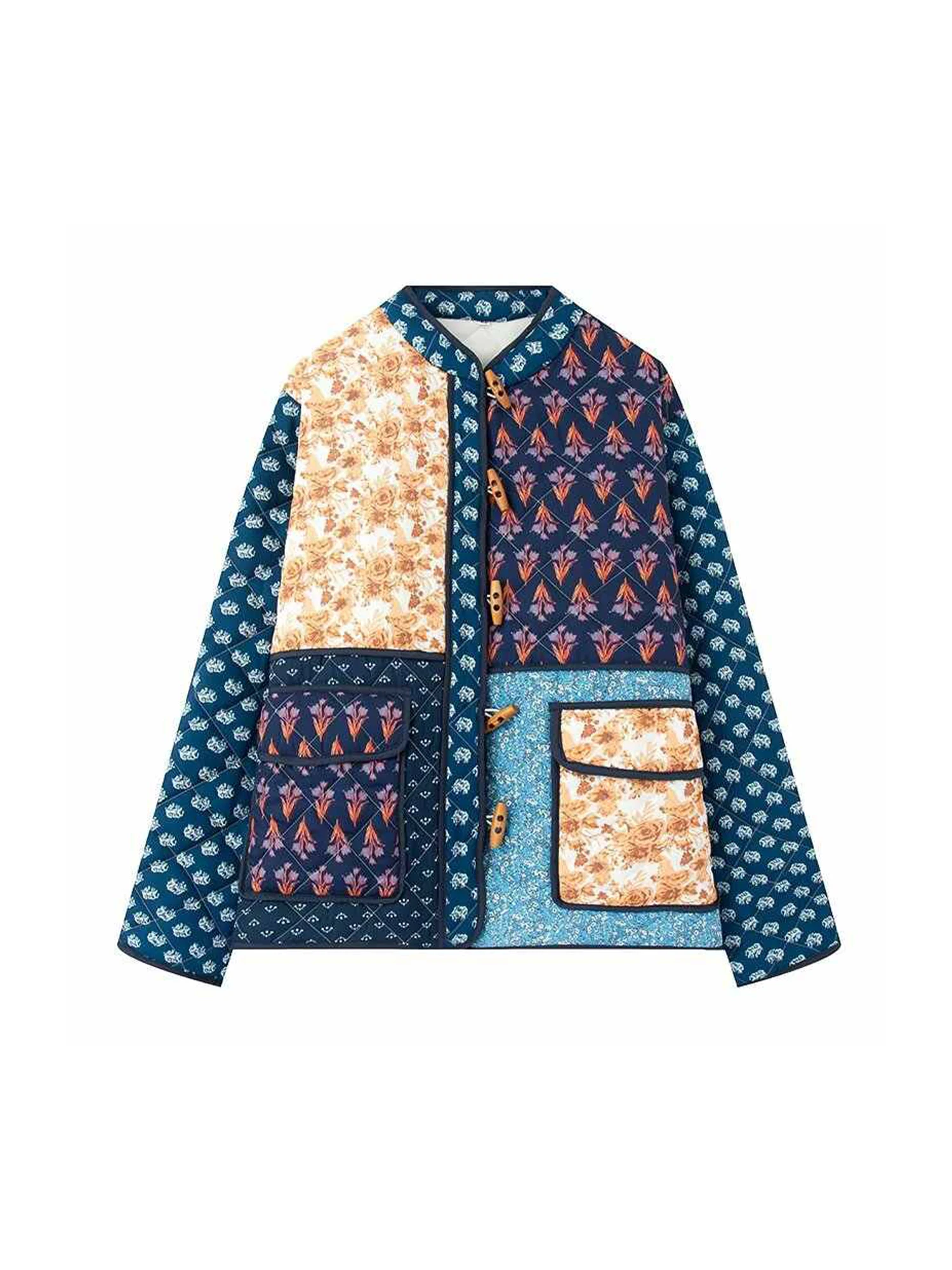 Women's Patchwork Flower Print Padded Jacket Warm Thicken Parka Jacket Harajuku Outerwear Jackets Vintage 2000s Winter Clothes