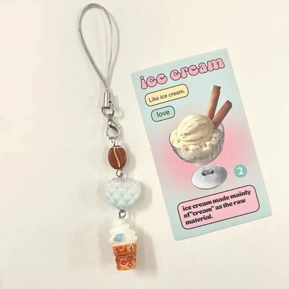 

Girlish Ice Cream Mobile Phone Lanyard Phone Charms Beaded Food Phone Chain Folk Spoon Pendant Phone Strap Earphone Ornament