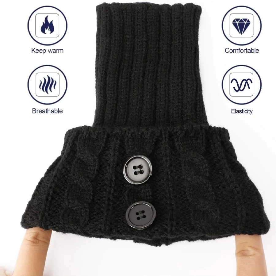 SSUNTAK Women Cable Knit Leg Warmers with Buttons Short Knit Sock Cuffs Leg Warmers Winter Fashion Warm Boot Toppers for Ladies