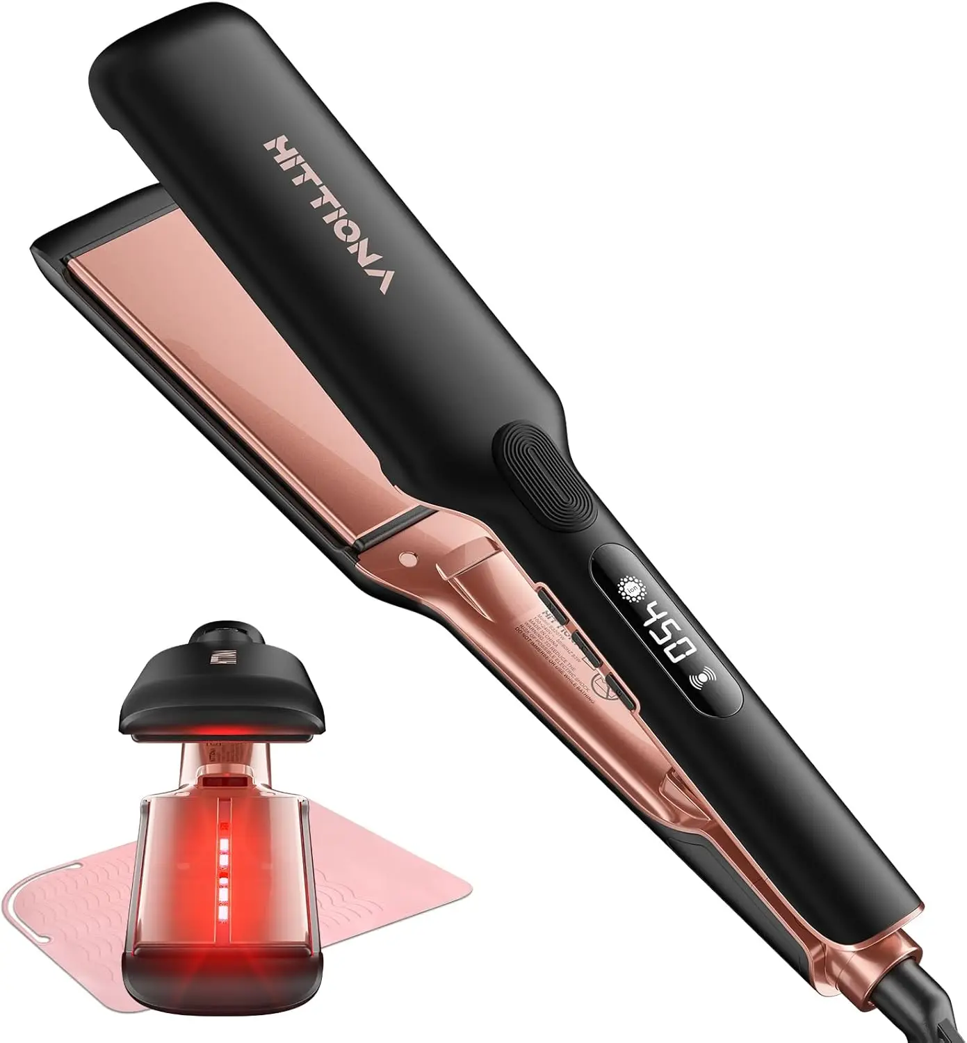 1.75" Wide Ceramic Hair Straightener, Infrared Flat Iron, 5s Heat Up, Anti-Frizz Ionic, Dual Voltage