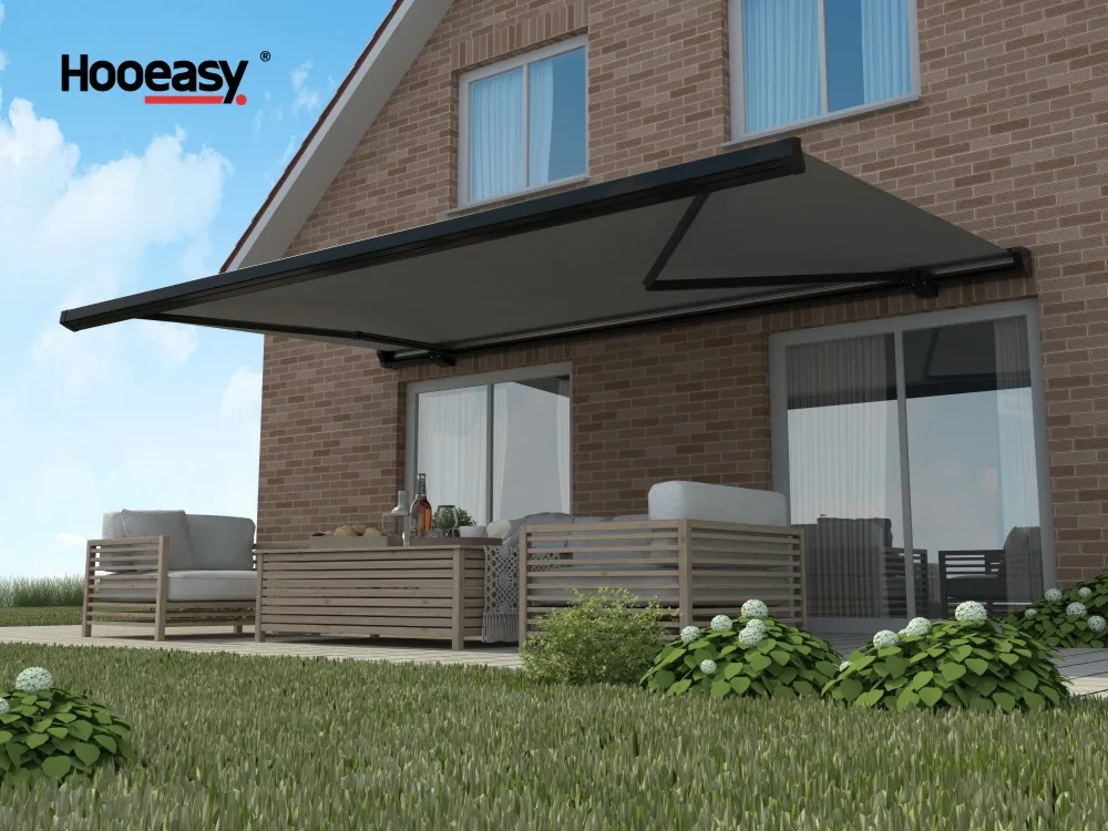 Hooeasy Motorized Electric Balcony Full Cassette Aluminum Awnings Retractable Outdoor Patio Balcony Folding Arm Awning