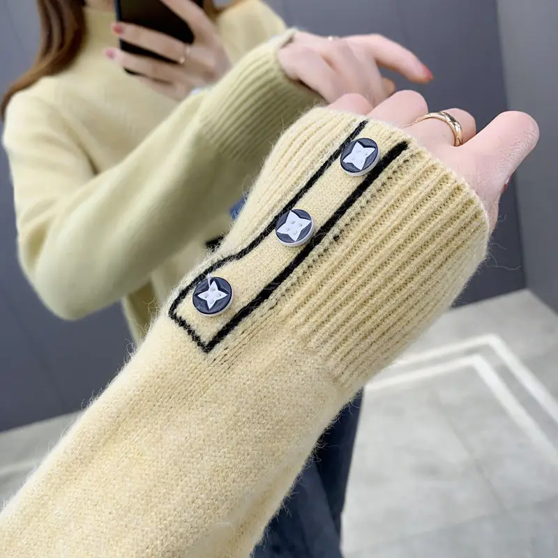 

Half Turtleneck Sweater Women's knitted Sweater 2022 Autumn Winter New Female Fashion Korean Long Sleeves Pullover Sweater