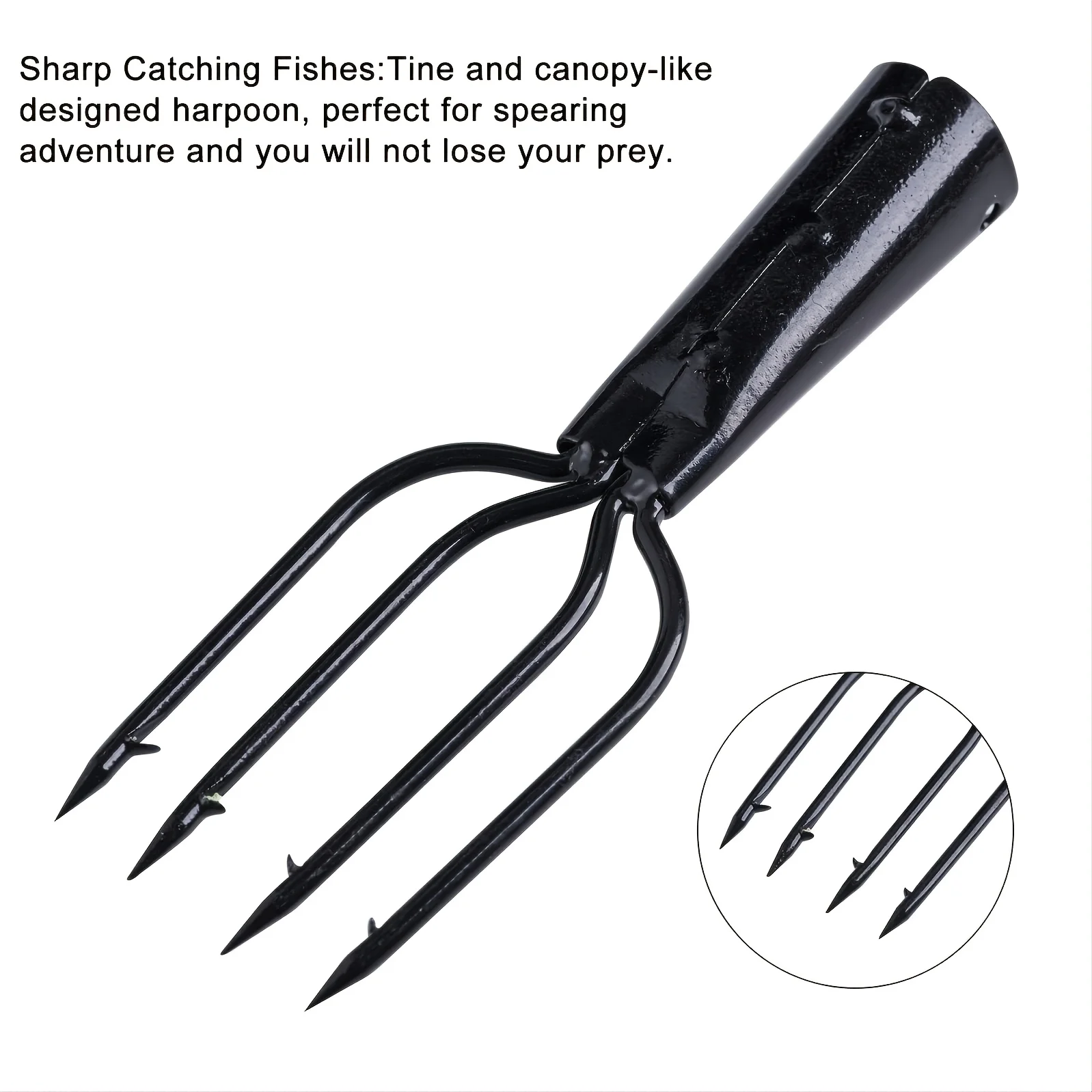 JOOYOO 5 Prong Fish Spear Barbed Stainless Steel Tine Fishing Harpoon Large Fish in Rivers and Lakes Ice Fishing