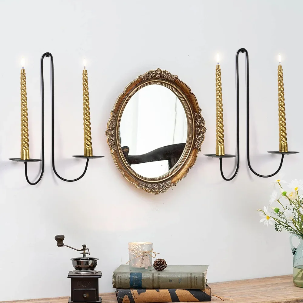 Candle Holder Iron Wall Mounted Black candlestick Holder Wall Candle Sconce Modern Candelabra Decorative Candle Holder For Home