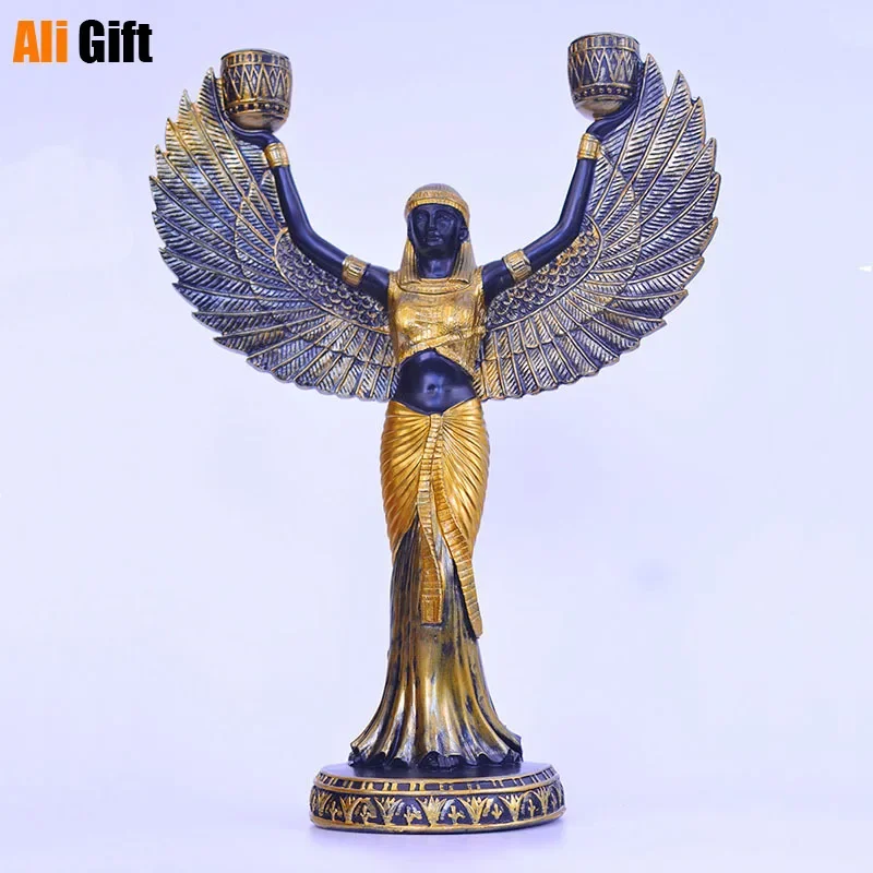 Vintage Egypt Iside Sculpture God Character Statue Retro Desktop Art Candlestick Decor Ornament Home Decoration Accessories