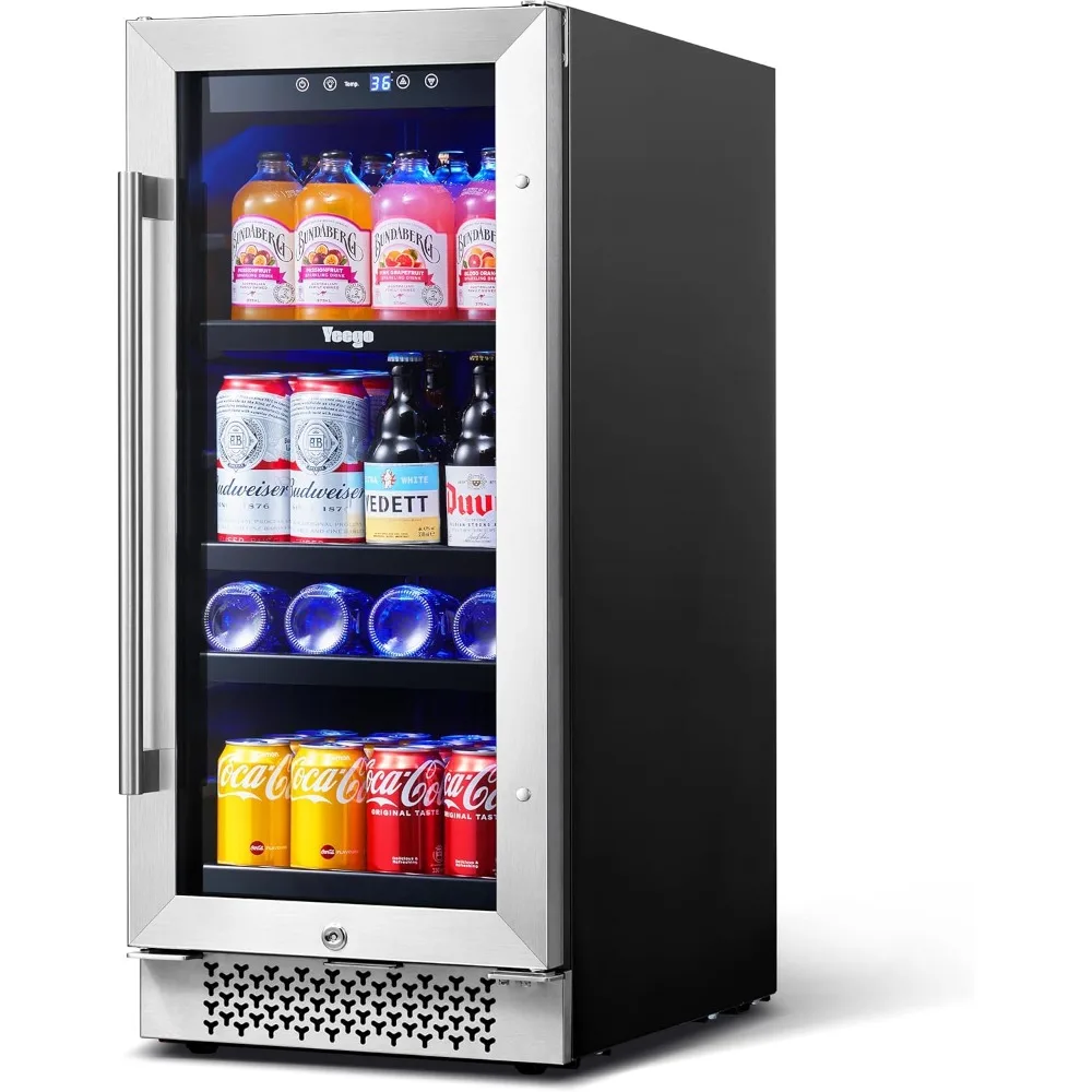 Beverage Refrigerator, 15 Inch Beverage Fridge, 80 Cans Beer Fridge with Advanced Cooling System(34-54°F)