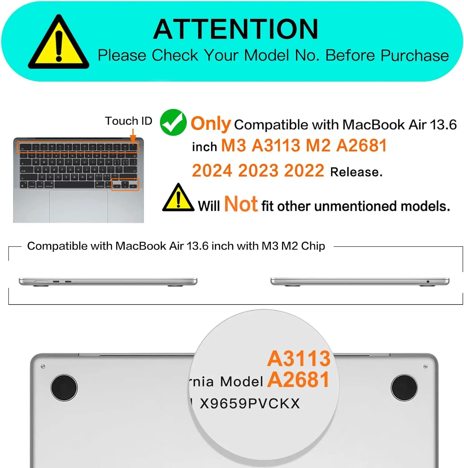 Imagem -02 - Shell Duro Resistente com Pára-choques de Tpu para Laptop Capa para Macbook Air 13 Novo 136 Polegadas m3 A3113 m2 A2681 2023