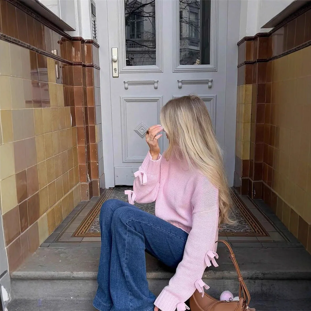 Pull ample court à manches nœud Joker pour femme, mode européenne et américaine, nouvelle collection automne et hiver
