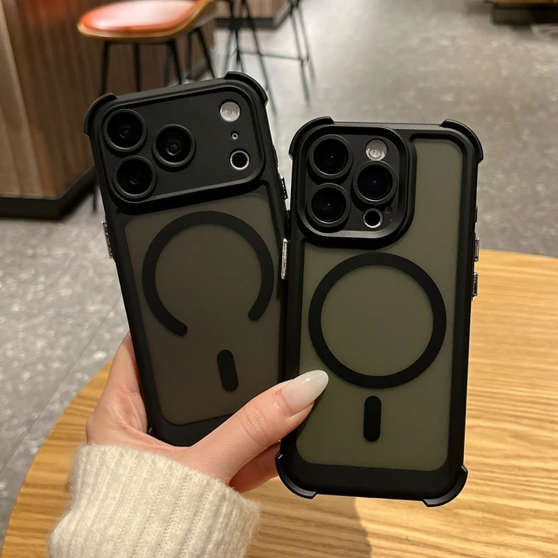 

Luxury Magnetic Matte Phone Case For iPhone 14 15 16 17 Pro Max Air Magsafe Transparent Shockproof Bumper Back Cases Cover