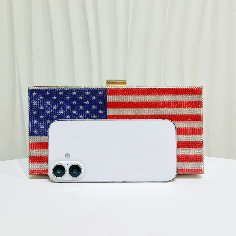 Dazzling Diamond-Encrusted Evening Bag American Flag Banquet Dress Dinner Clutch Purse  Sparkling Wedding Handbag Bolso Fiesta view 6