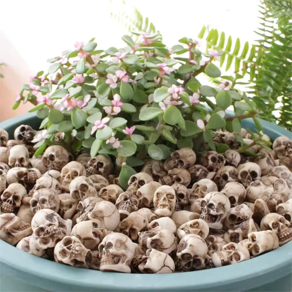 20Pcs Mini Skull Figure Collectable Halloween Miniature Skeleton Heads Realistic Skull Craft Landscape Garden Potted Plant Decor