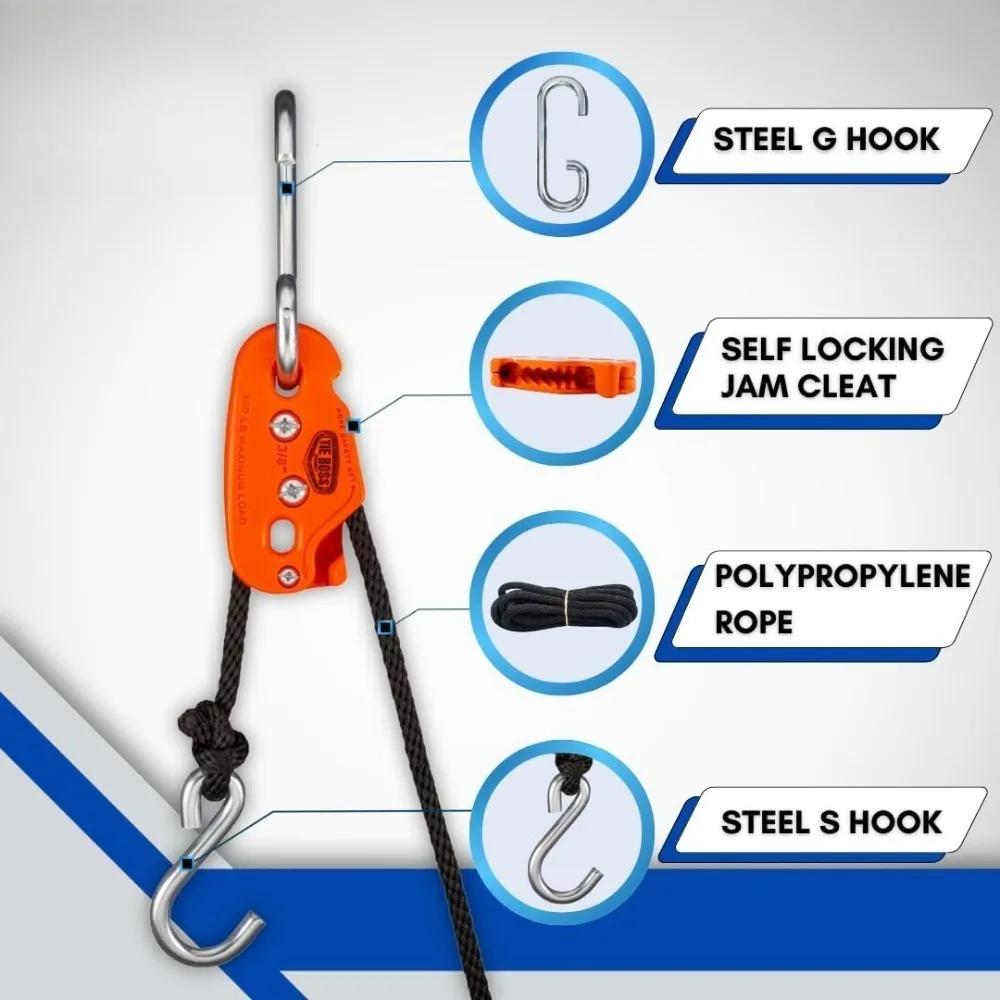 3/8 بوصة، شديدة التحمل، (حدود تحميل العمل بوزن 300 رطل)، مقاومة للطقس، ربط للأسفل، نظام شد الحبل، (مع حبل/15 قدم) - برتقالي #2