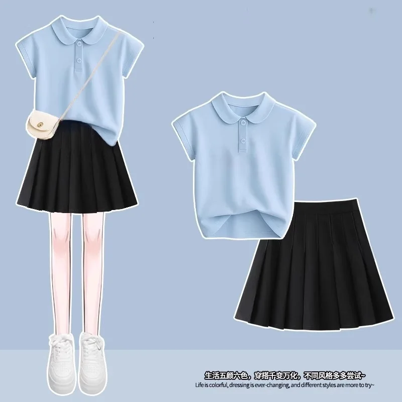 2026 summer tracksuit girls Clothes Children set sleeveless Teenager SLIM t shirt tops + short pleated skirt 4 8 10 12 14 year