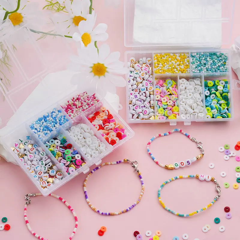 

A Set Polymer Clay Beads Kit 6mm Clay Beads Bracelet Making Kit with Alphabet Beads Seed Beads for Jewelry Making DIY Craft Gift