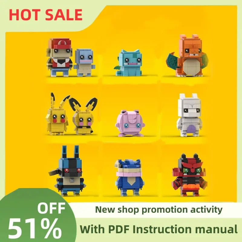 

New Famous Pika Cartoon Series Moc Character Square Head Figures Model Building Blocks Diy Creative Ideas Kid Birthday Gifts