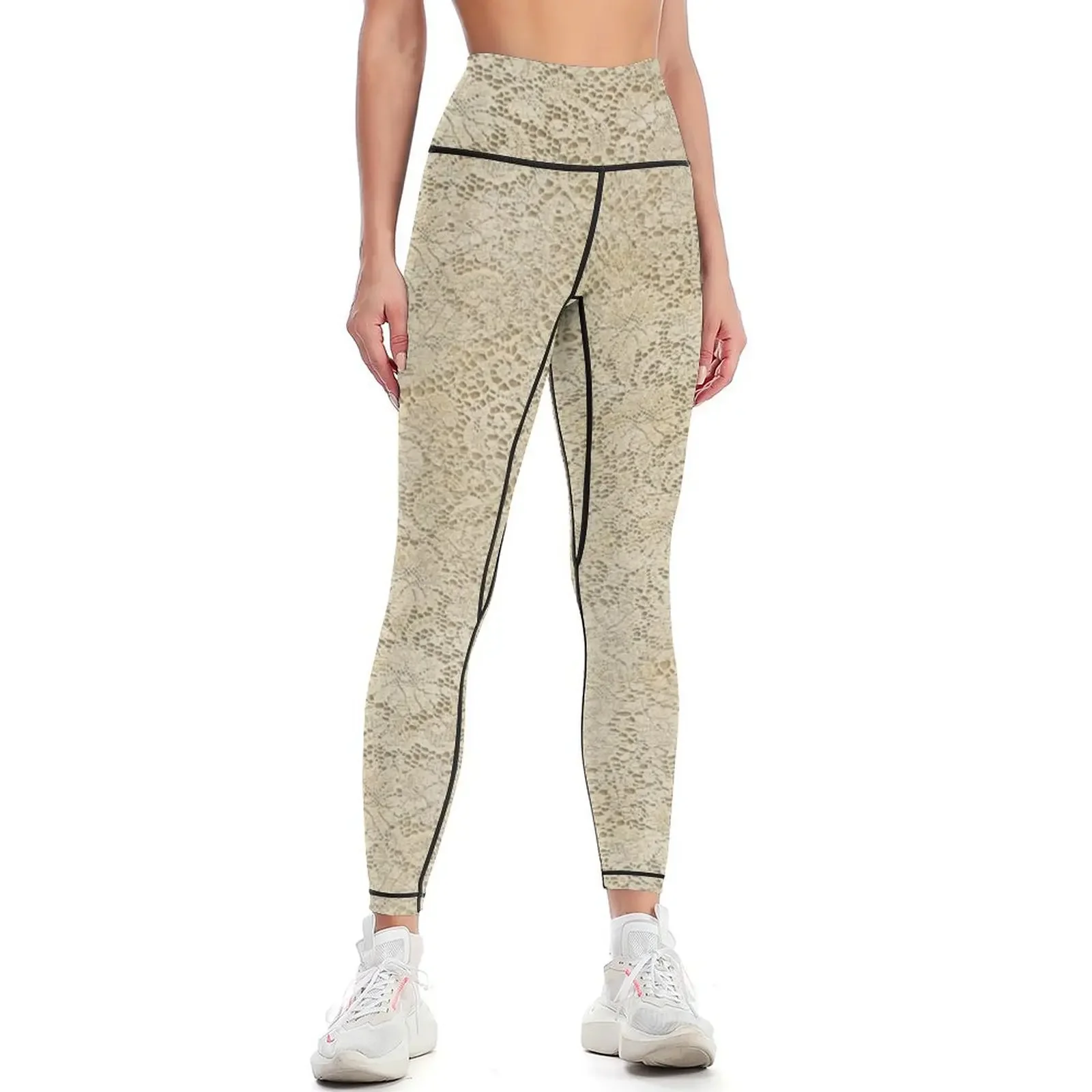 

Old Floral Crochet Lace Pattern beige bleached Leggings legging push up sports woman gym gym womans trousers Womens Leggings