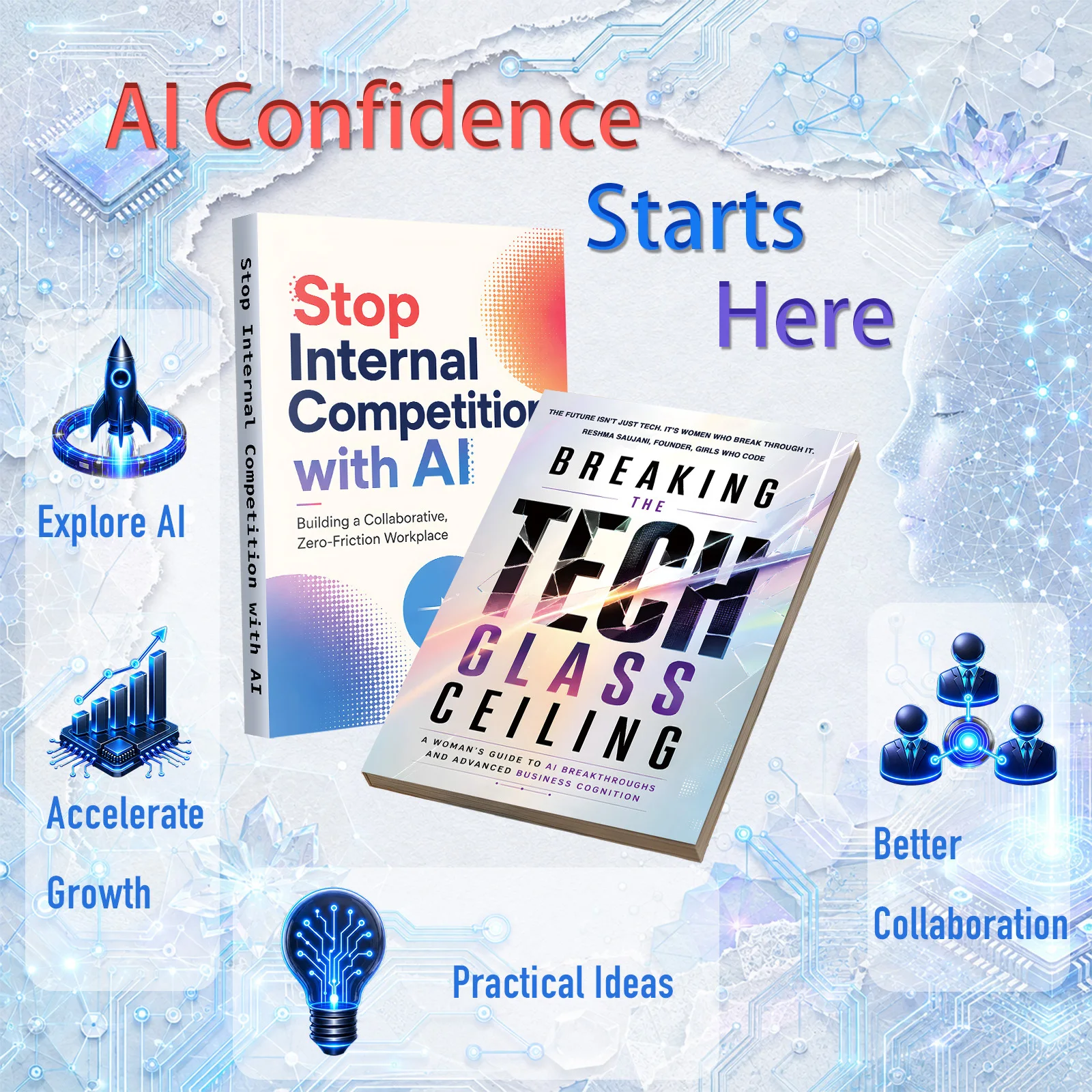 2-Book Women in Tech & AI Leadership Set, Breaking the Tech Glass Ceiling & Stop Internal Competition with AI, Career Growth