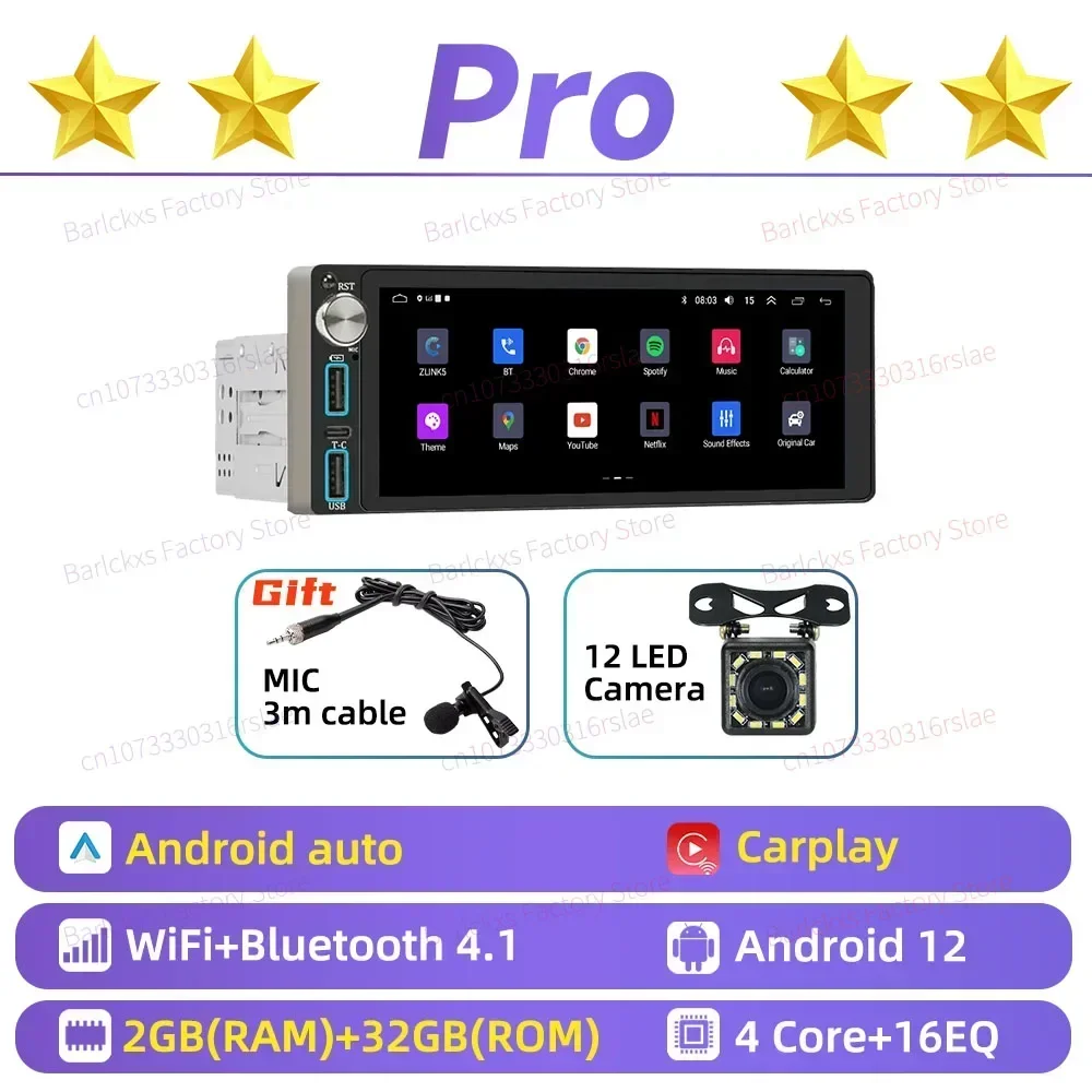 Draadloze Carplay Autoradio 6.86 "1 Din Radio Android Auto Multimedia voor VW Volkswagen UP 2011-2017 Head Unit GPS navigatie Wifi