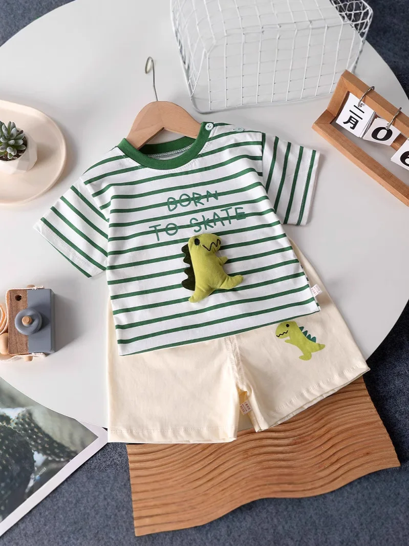 

2025 Children Short sleeved Shorts Set Pure Cotton Boys Doll Summer Dress Girls Loose Casual Set Baby Shorts Baby Clothes Casual