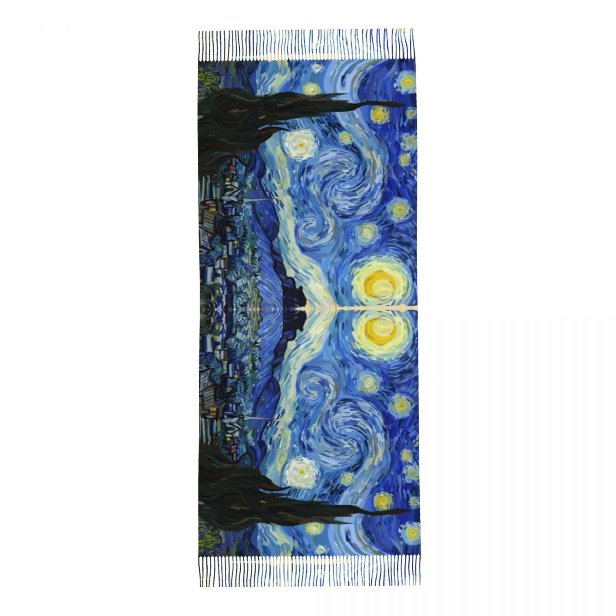 Van Gogh Painting Scarf Womens Winter Cashmere Shawls Wrap Starry Night Art Dutch Long Large Scarves with Tassel Evening Dress