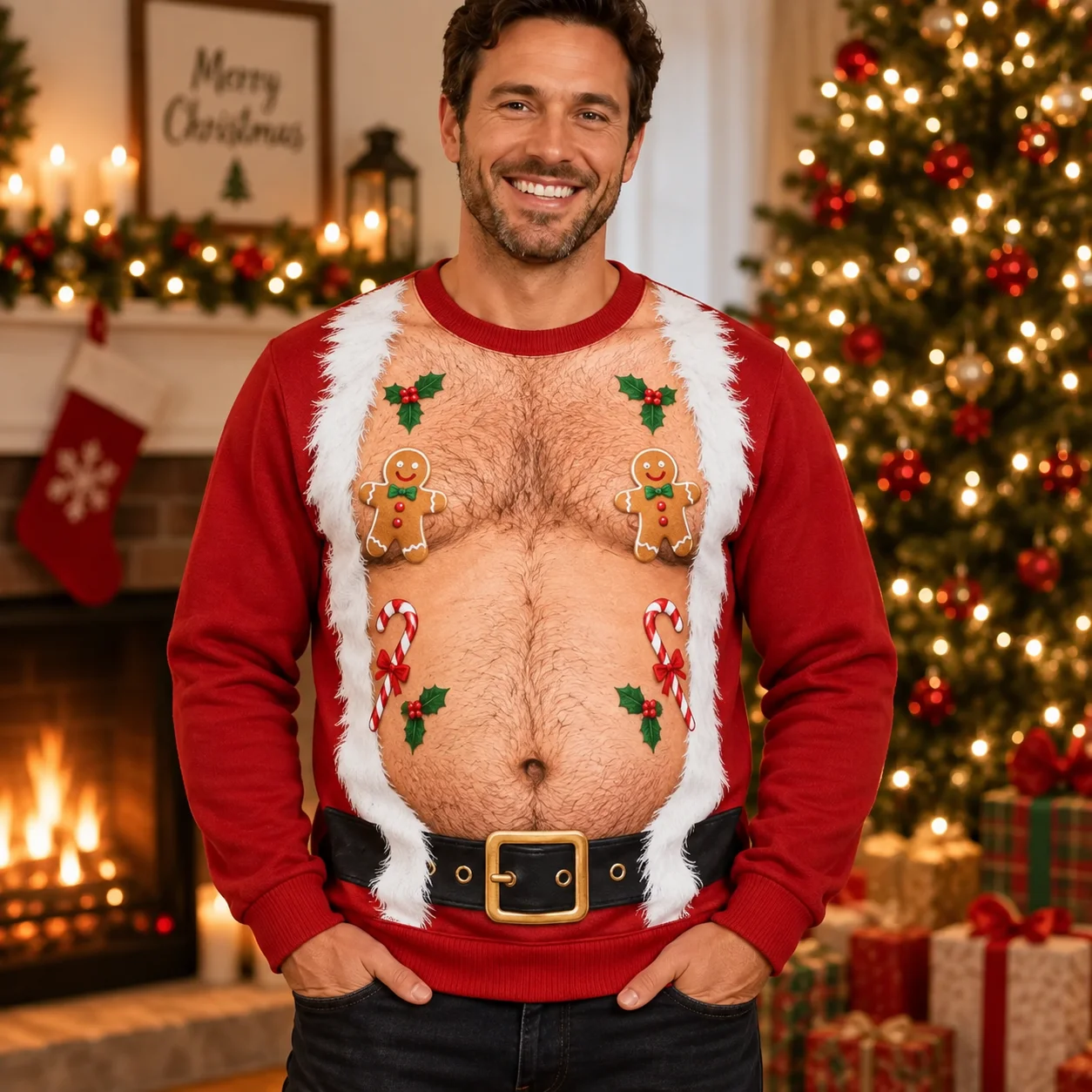 Novelty Fake Bikini 3D Print Ugly Christmas Sweatshirt Unisex O Neck Long Sleeve Xmas Holiday Party Top