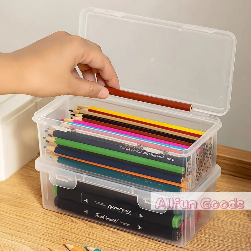 [TG835]1PC Storage Organizer Box Large Capacity Plastic Pencil Box Stackable Translucent Clear Pen Box Office Supplies