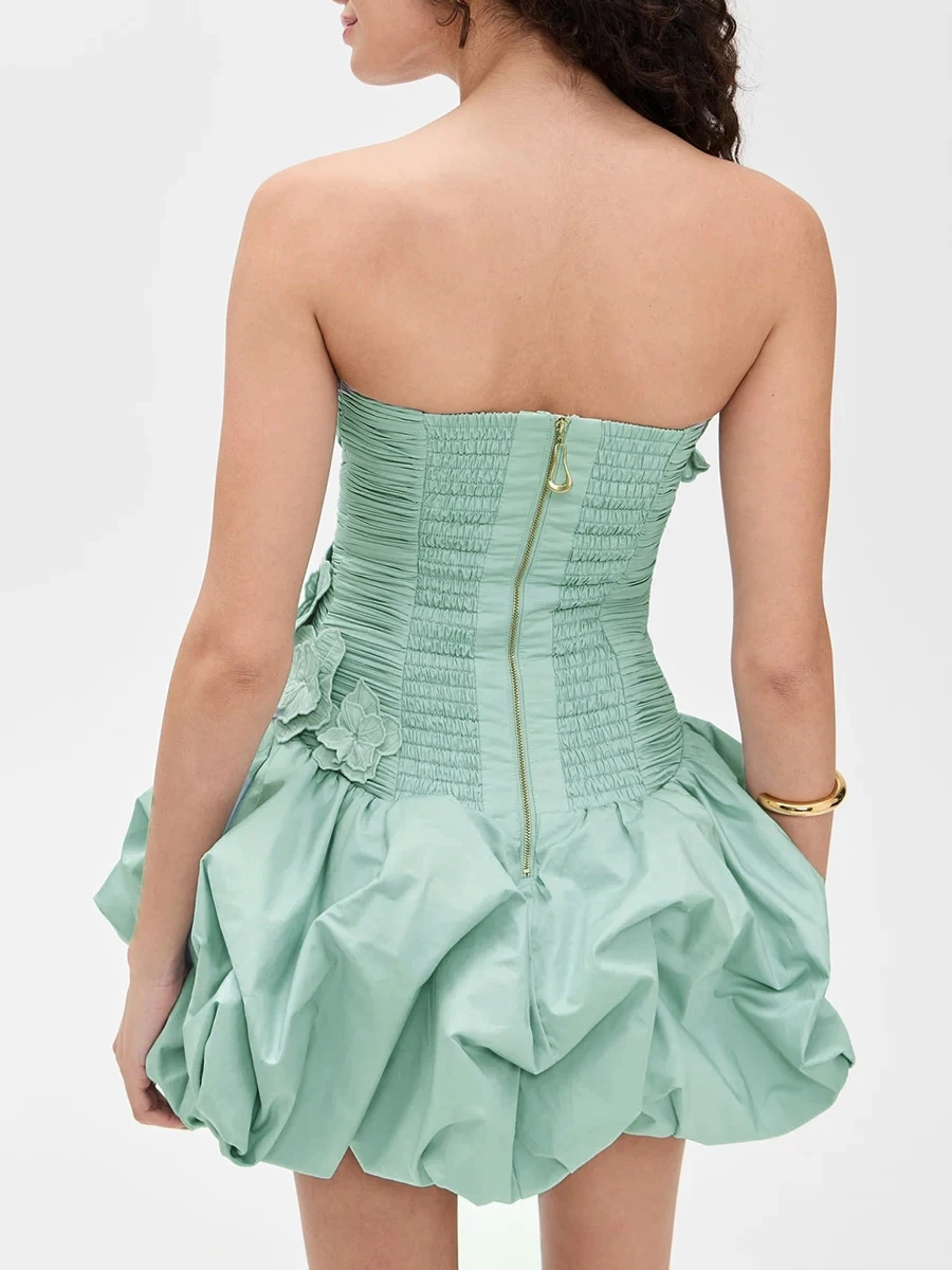 VGH Solidne łączone aplikacje Mini sukienki dla kobiet bez ramiączek bez rękawów bez pleców z wysokim stanem Temperament składana sukienka damska nowość